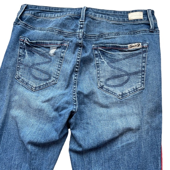 Seven7 size 10 mid rise ankle distressed skinny jeans with red stripes down legs - Picture 11 of 16
